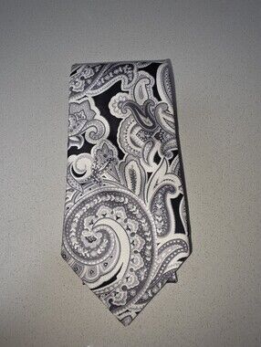 Serica black white paisley classic neck tie silk